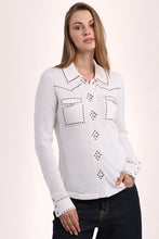 Load image into Gallery viewer, Minnie Rose Hot Fix Button Down Shirt in White
