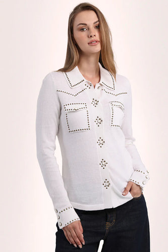 Minnie Rose Hot Fix Button Down Shirt in White