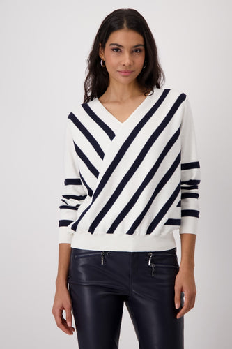 Monari Diagonal Stripe Top in White/Black