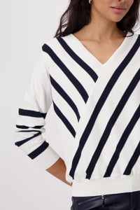 Monari Diagonal Stripe Top in White/Black