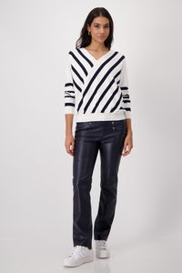 Monari Diagonal Stripe Top in White/Black