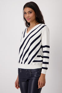 Monari Diagonal Stripe Top in White/Black