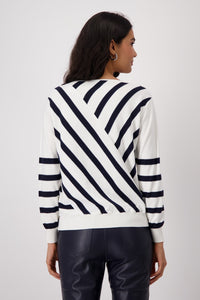 Monari Diagonal Stripe Top in White/Black