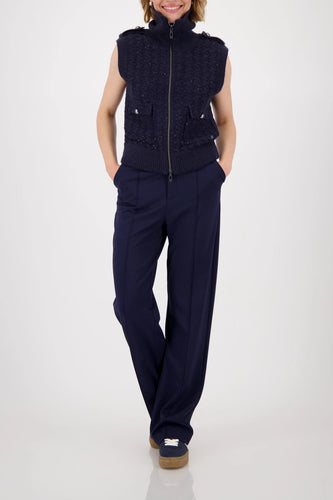 Monari Tweed Knit Vest in Navy