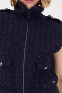 Monari Tweed Knit Vest in Navy