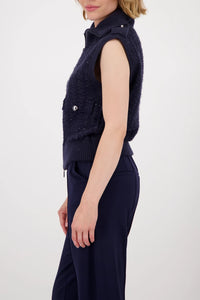 Monari Tweed Knit Vest in Navy