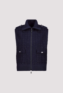 Monari Tweed Knit Vest in Navy