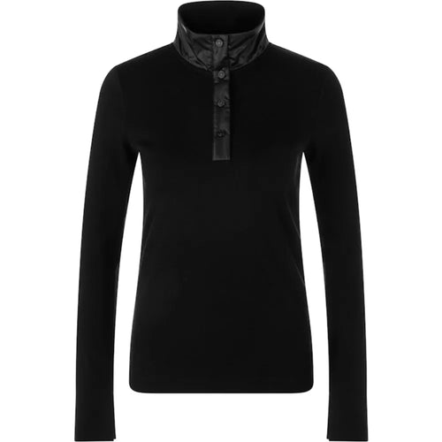 Marc Cain Ribbed Shirt With Shiny Collar in Black