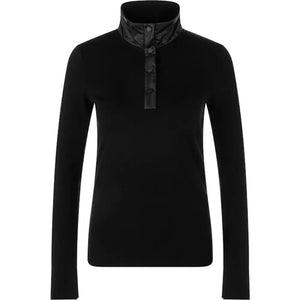 Marc Cain Ribbed Shirt With Shiny Collar in Black