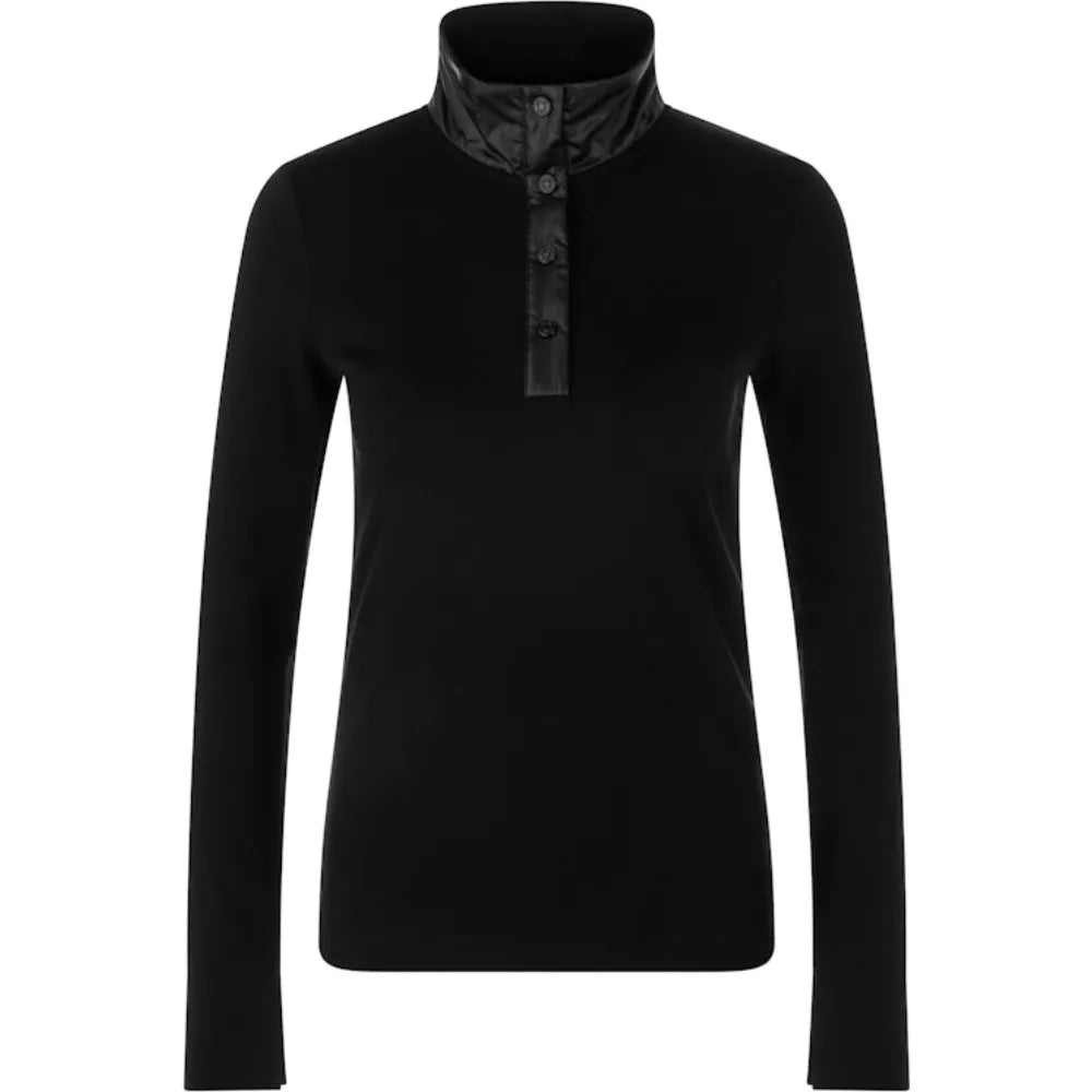 Marc Cain Ribbed Shirt With Shiny Collar in Black