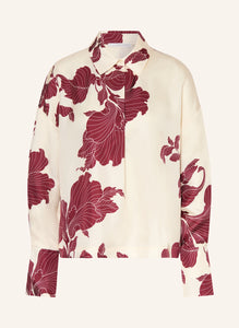 Herzen's Angelegenheit Floral Silk Twill Shirt Blouse in Cabernet Creamy