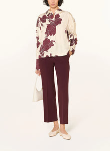 Herzen's Angelegenheit Floral Silk Twill Shirt Blouse in Cabernet Creamy