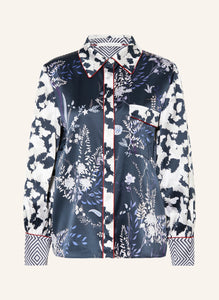 Herzen's Angelegenheit Foilage Print Silk Blouse in Marino Starlight