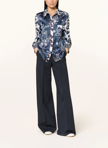 Herzen's Angelegenheit Foilage Print Silk Blouse in Marino Starlight