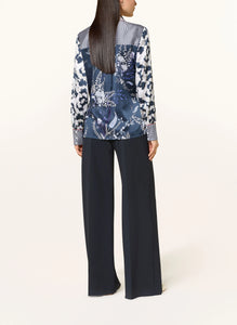 Herzen's Angelegenheit Foilage Print Silk Blouse in Marino Starlight