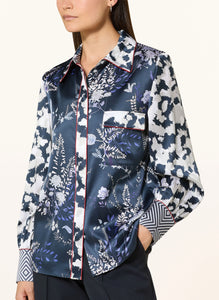 Herzen's Angelegenheit Foilage Print Silk Blouse in Marino Starlight