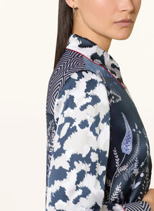 Herzen's Angelegenheit Foilage Print Silk Blouse in Marino Starlight