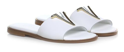 Caryatis Leather Sandal in White/Gold
