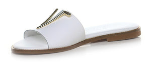 Caryatis Leather Sandal in White/Gold