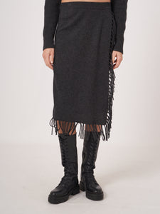 Repeat Fringe Knitted Skirt in Charcoal