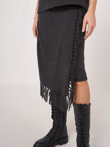 Repeat Fringe Knitted Skirt in Charcoal