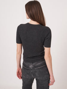 Repeat Short Sleeve Knit Sweater in Charcoal