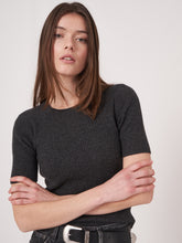 Load image into Gallery viewer, Repeat Short Sleeve Knit Sweater in Charcoal
