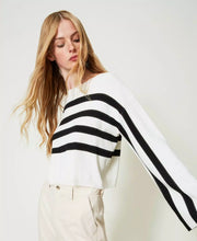Load image into Gallery viewer, TWINSET Striped Sweater in Snow/Black
