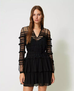 TWINSET Short Tulle & Lace Dress in Black