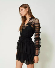 Load image into Gallery viewer, TWINSET Short Tulle &amp; Lace Dress in Black
