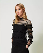 Load image into Gallery viewer, Twinset Tulle &amp; Lace Blouse in Black
