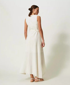 TWINSET Long Linen Blend Dress in Ivory