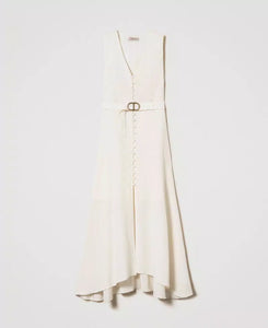 TWINSET Long Linen Blend Dress in Ivory