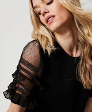 Load image into Gallery viewer, TWINSET Tulle &amp; Lace Short Sleeve Top in Black

