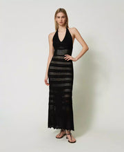 Load image into Gallery viewer, Twinset Long Lace Like Knit Dress in Black
