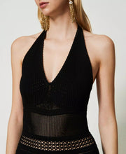 Load image into Gallery viewer, Twinset Long Lace Like Knit Dress in Black
