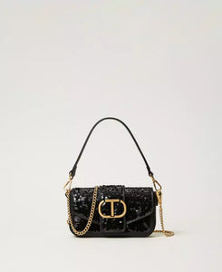 Twinset "Amie" Sequin Shoulder Bag in Black