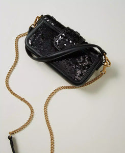 Twinset "Amie" Sequin Shoulder Bag in Black