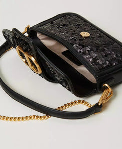 Twinset "Amie" Sequin Shoulder Bag in Black