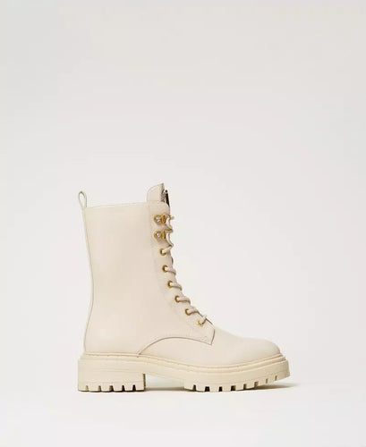 Twinset Combat Boots in Old White