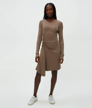 Load image into Gallery viewer, Michael Stars Marina Ruched Long Sleeve Dress in Cobblestone
