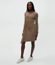 Load image into Gallery viewer, Michael Stars Marina Ruched Long Sleeve Dress in Cobblestone
