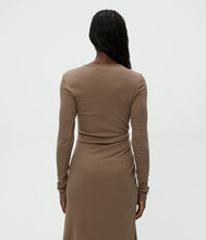 Load image into Gallery viewer, Michael Stars Marina Ruched Long Sleeve Dress in Cobblestone
