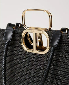 Twinset Lila Woven Shopper Bag in Black