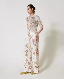 Twinset Crêpe de Chine Floral Trousers