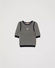 Load image into Gallery viewer, Twinset Striped Sweater in Snow/Blue Night
