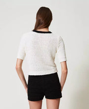 Load image into Gallery viewer, Twinset Short Sleeve Sweater in Snow White/Black
