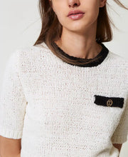 Load image into Gallery viewer, Twinset Short Sleeve Sweater in Snow White/Black
