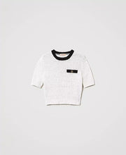 Load image into Gallery viewer, Twinset Short Sleeve Sweater in Snow White/Black
