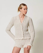 Load image into Gallery viewer, Twinset Jacquard Knit Jacket in Snow Gold
